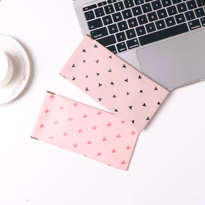 Glasses Case Soft, Eyeglass Cases for Women Portable Squeeze Top PU Leather 2 Pack Glasses Pouch with Cleaning Cloth - color: 2pcs Pink Heart Print