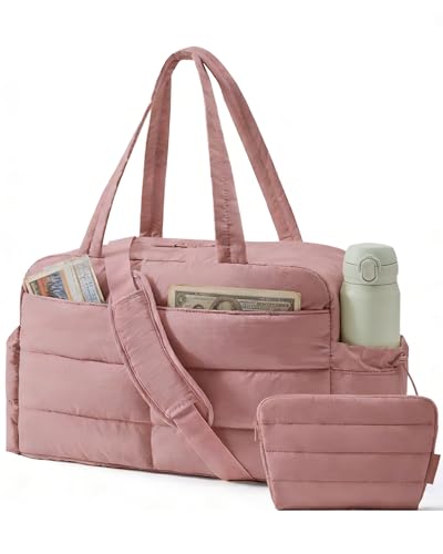 BAGSMART Gym Bag for Women with Toiletry Pouch, Lightweight Weekender Bags for Women with Wet Pocket, 31L Travel Duffle Carry On Bag, Weekender Overnight Bag for Travel,Water Resistant,Dark Pink - color: Dull Pink
