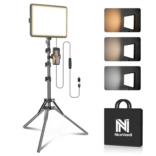 1-Pack LED Video Light Kit, NiceVeedi Photography Lighting Kit, 2800-6500K Dimmable Studio Light with Tripod Stand & Phone Holder, 73" Stream Light for Video Recording, Game Streaming, YouTube - color: 15W-1 Pack (USB-C Adapter)