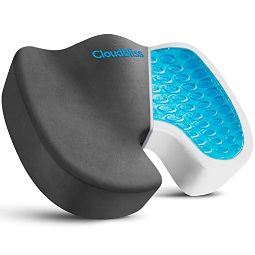CloudBliss Gel Seat Cushion - Cooling Gel Enhanced, Memory Foam, Ergonomic Seat Cushion for Long Sitting for Office, Game, Car, Airplane (Large, Grey) - color: Grey, size: Large