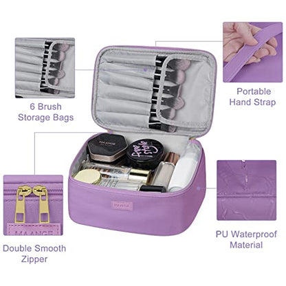 MAANGE Travel Makeup Bag - Large Makeup Bag with 2pcs Small Makeup Bag Portable Leather Cosmetic Bag Toiletry Bag Make Up Bags for Women and Girls (Purple) - color: Purple