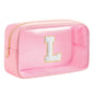 Personalized Initial Clear Makeup Bag Cosmetic Bags Travel Toiletry Bag Essentials Emergency Pouch Gifts for Girls Girlfriend Kids Birthday Graduation Teacher (Pink L) - style: L