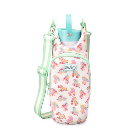Swig Life Water Bottle Sling Bag, Water Bottle Holder with Adjustable Strap, Carrier Bag with Zippered Phone Pocket, Holds 36oz (Roller Rink) - color: Roller Rink