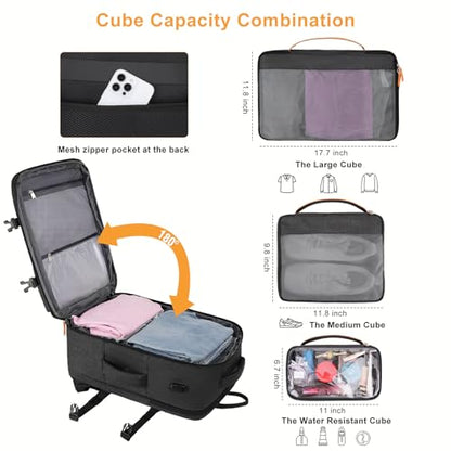 MOSISO 40L Travel Backpack for Women&Men, Flight Approved Carry on Daypack with USB Charging Port&3 Packing Cubes, 17-17.3 inch Expandable Suitcase Laptop Backpack for Office Work Travel, Black