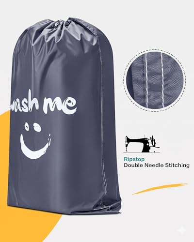 HOMEST 2 Pack XL Wash Me Travel Laundry Bag, Dirty Clothes Organizer, Large Enough to Hold 4 Loads of Laundry, Easy Fit a Laundry Hamper or Basket, Grey - color: (Ⅰ-Wash me)Gray & Grey