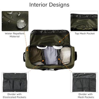 32" Soft-Sided Foldable Wheeled Duffle Bag, 110L Expandable 140L Rolling Travel Bag with Matching Storage Pouch, Updated Army Green - color: Army Green