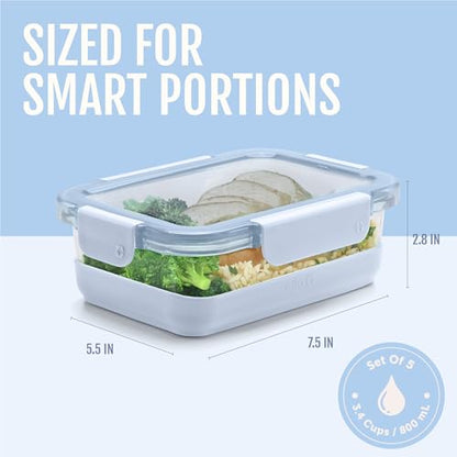Ello Duraglass 3.4 Cup Meal Prep Sets 10Pc, 5 Pack Set- Glass Food Storage Container with Silicone Boot and Airtight BPA-Free Plastic Lids, Dishwasher, Microwave, and Freezer Safe, Halogen Blue - color: Halogen Blue with Boot