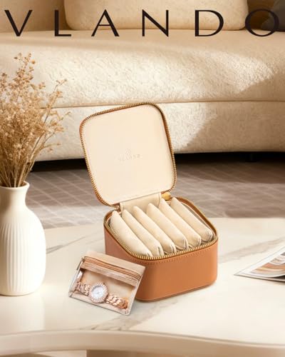 VLANDO Travel Jewelry Case,Valentines Gifts,Small Jewelry Box Organizer,Travel Jewelry Storage with 6 Velvet Jewelry Zipper Pockets, Birthday Gifts for Women Girls (Brown) - color: 6PCS-Brown
