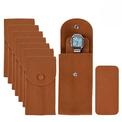 8 Pcs Velvet Watch Pouch Portable Watch Pouch Single Watch Travel Case Watch Storage Bag Luxury Gift Bag with Snap Button for Jewelry Watch Organizer (Sienna) - color: Sienna