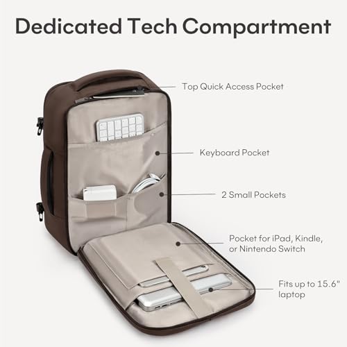 mibasies 30L Travel Backpack for Women & Men: Flight Approved Carry On Backpack, TSA Personal Item Bag with Water Bottle Pocket, Weekender Essentials Backpacks fits 15.6" Laptop - Black Coffee - color: Black Coffee, size: Large