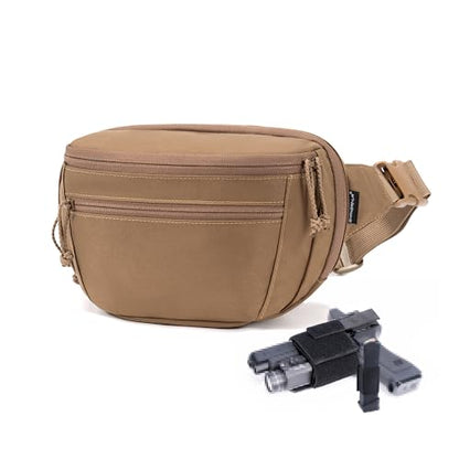 SHANGRI-LA Tactical Fanny Pack for Men and Women, Low-Profile Waist Bag, Holster Included, Multi-Use for Hiking, Travel, EDC - color: Coyote Brown-Regular