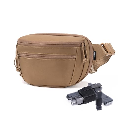 SHANGRI-LA Tactical Fanny Pack for Men and Women, Low-Profile Waist Bag, Holster Included, Multi-Use for Hiking, Travel, EDC - color: Coyote Brown-Regular