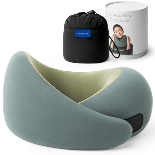 Ostrichpillow Go Neck Pillow, Travel Pillows for Airplanes, Premium Memory Foam Travel Pillow, 360º Ergonomic Design, Asymmetrical Sides, Travel Bag Included, Washable Modal Cover - color: Forest Snooze
