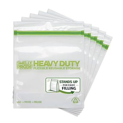 HEAVY DUTY Reusable STAND-UP Bags for Food Storage by Smelly Proof, USA Made, NO PEVA & BPA FREE, Reusable Freezer Bags, Dishwasher-Safe, Triple Zip, CLEAR 5-mils LRG Quart 8.75" x 9.5" - 5pk - size: 5pk Quart 8.75" x 9.5"