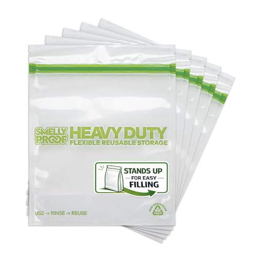 HEAVY DUTY Reusable STAND-UP Bags for Food Storage by Smelly Proof, USA Made, NO PEVA & BPA FREE, Reusable Freezer Bags, Dishwasher-Safe, Triple Zip, CLEAR 5-mils LRG Quart 8.75" x 9.5" - 5pk - size: 5pk Quart 8.75" x 9.5"