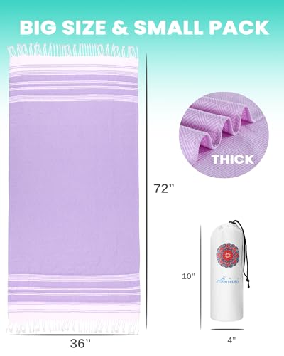 Turkish Beach Towels Vacation Essentials Quick Dry Sand Free Soft Absorbent Adult Oversized Bath Pool Swim Long Wide Stripe Towel Sound Cloud Linen Sandfree Chamois Mat Summer Thing Thin Travel - color: Thicker Lilac, size: 72 x 36 inch