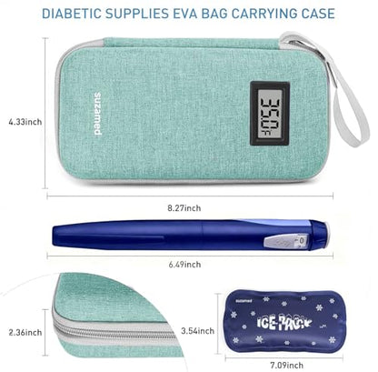suzamed Insulin Cooler Travel Case,EVA Insulation Travel Medicine Kit with Temperature Display for Diabetes Care,Insulin Pen and Other Diabetic Supplies (Green-Temp) - color: Green