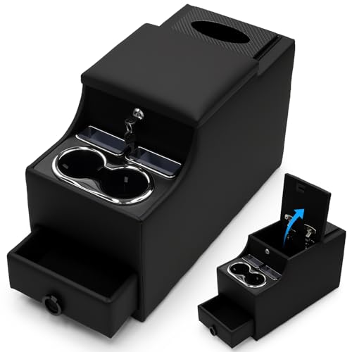 Center Console Between Seat Organizer for Minivans, SUVs, with Phone Holder & Cup Holders for Minivan &SUVs, Middle Van Floor Console Organizer Storage Box- Black