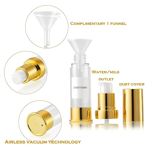 Gold 15ML 0.5 oz Airless pump bottle Toiletries Travel Size containers airport essentials Dispenser with Box Reusable mini lotion plastic travel bottles 4 Packs - size: 15 ML