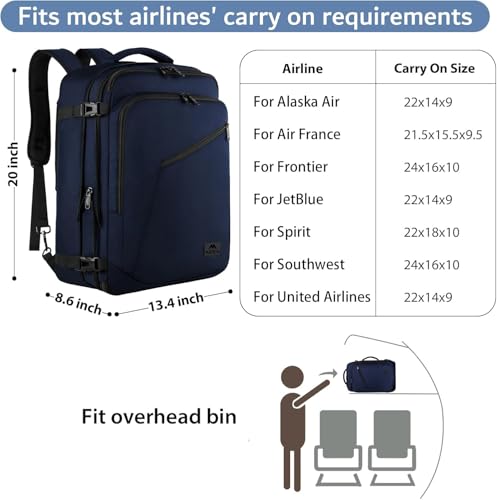 MATEIN Extra Large Mens Travel Backpack Carry on, Expandable Traveling Backpack for Men Airline Approved, Water Resistant Business Casual Daypack, Traveler Gift, Blue - color: Blue, size: XX-Large