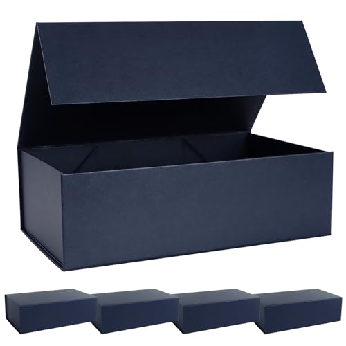 LFBOX Navy Blue Gift Box with Magnetic Lids 13.8x8.3x4.4 in, Bridesmaid Groomsman Proposal Box, Large Rectangle Storage Box 5 Pack - color: Navy Blue, size: 1 count (Pack of 5)