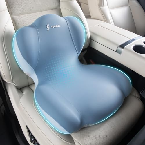FLORICH Memory Foam Truck Seat Cushion,Car Seat Cushion and Lumbar Support Pillow for Office Chair, Ergonomic Back Support & Sciatica Relief for Long Drives(Blue) - color: Blue