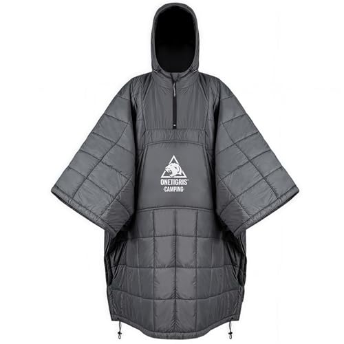 ONETIGRIS Camping Blanket Poncho with with Recycled Synthetic Insulation,Wearable Hoodie Blanket | Ultralight Water-Resistant Warm Camping Blanket for Outdoor, Hiking, Stadium - color: 1pc-grey