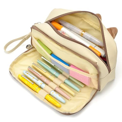 Hongdian Large Capacity Pencil Case, 3D Cat Pen Bags Pencil Pouch Organizer for Office College School - color: Tan