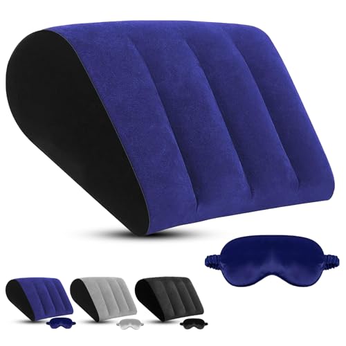 Inflatable Wedge Pillow for Sleeping and Travel - Multi-Purpose Support for Back, Legs, and Knees,Portable Triangle Cushion for Bed, Sofa, or Office,Includes Complimentary Silk Eye Mask(Blue) - color: Blue