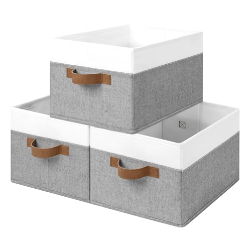 StorageWorks Fabric Shelf Baskets, Closet Organizers and Storage Basket, Foldable Storage Bins for Shelves, Clothes Storage Bins, Gray and White, 3-Pack, Large - color: Gray and White, size: Large