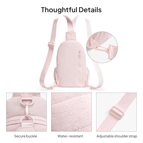 TOPEAST Sling Bag for Women, Anti-Theft Crossbody Bag with RFID Blocking & Water Bottle Holder for Travel, Water-resistant - color: Pink