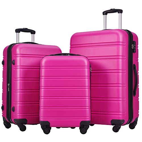 Merax Luggage Sets of 3 Piece Carry on Suitcase Airline Approved,Hard Case Expandable Spinner Wheels (Pink) - color: Pink, size: 3-Piece Set(20/24/28)