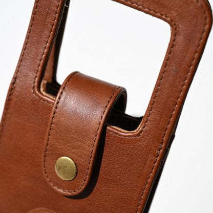 Premium Collection Single Bottle Wine Tote, Brown | Genuine Leather, Elegant & Durable, Secure Locking Strap, Sophisticated Gift for Wine Enthusiasts - color: Brown