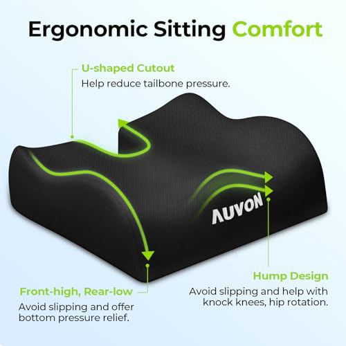 AUVON Anti-Slip Wheelchair Cushions with Front High Rear Low & Hump Design, Ergonomic Seat Cushion to Optimize Sitting Posture, Chair Cushions Relieve Sciatica, Back, Pressure Sore & Ulcer Pain