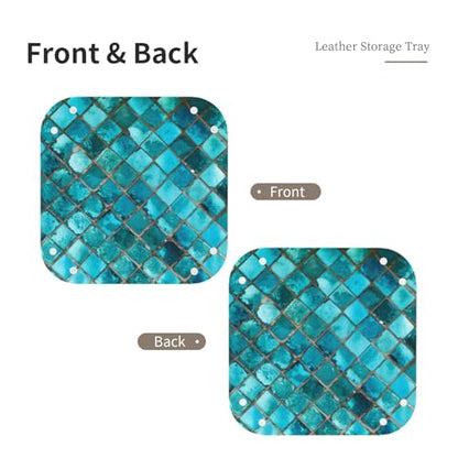 Valet Tray Leather Turquoise Blue Pattern Portable Catchall Tray Desktop Storage Organizer Bedside for Men Women Jewelry Keys Coin Candy Sundries Medium - size: Medium
