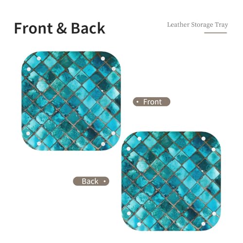 Valet Tray Leather Turquoise Blue Pattern Portable Catchall Tray Desktop Storage Organizer Bedside for Men Women Jewelry Keys Coin Candy Sundries Small - size: Small