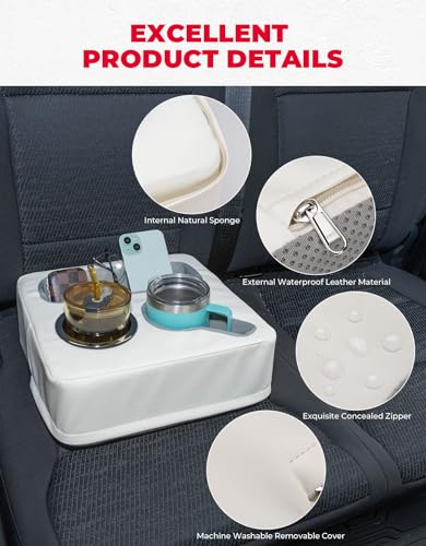 KEMIMOTO Back Seat Cup Holder for Car, Couch Cup Holder, Car Truck Boat Organizer, Couch Sofa Bed Expander Tray Holds Drinks, Snacks, Remote, Cell Mobile Phone (White) - color: White