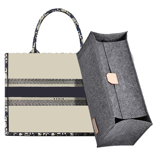 Doxo Purse Organizer Insert, Felt Tote Organizer Insert with Zipper, Bag Liner Perfect for L Onthego MM 35 & D Book Tote Medium (Grey-With Cover) - color: Gray-With Cover, size: Medium Book Tote/On The Go MM