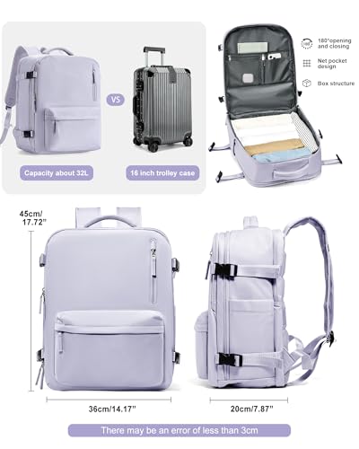 VGCUB Travel Backpack for Women Men for Spirit Airlines Personal Item Bag 18x14x8 Inches Laptop College Backpack,Waterproof Carry on Flight Approved Work Backpack Mochila de Viaje,Large Purple taro - color: Light Purple, style: X-large