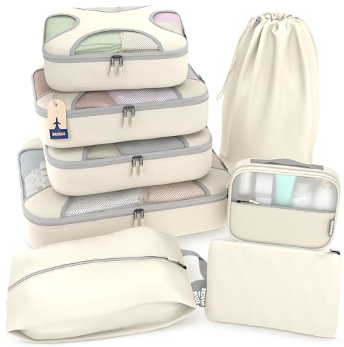 Shacke 8 Set Packing Cubes for Travel – Complete Luggage Organizer Set with Laundry, Shoe, Toiletry & Accessories Bag, Suitcase Travel Organizer (Sand) - color: 8 Set - Sand, size: Set of 8