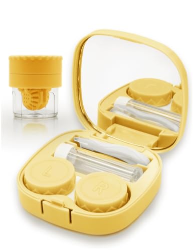 Vastsoon Contact Lens Case with Cleaner Washer, Travel Size Cute Colored Contact Lenses Applicator Removal Tool Kit with Mirror Solution Bottle for Daily Outdoor (Yellow) - color: Sugar Yellow