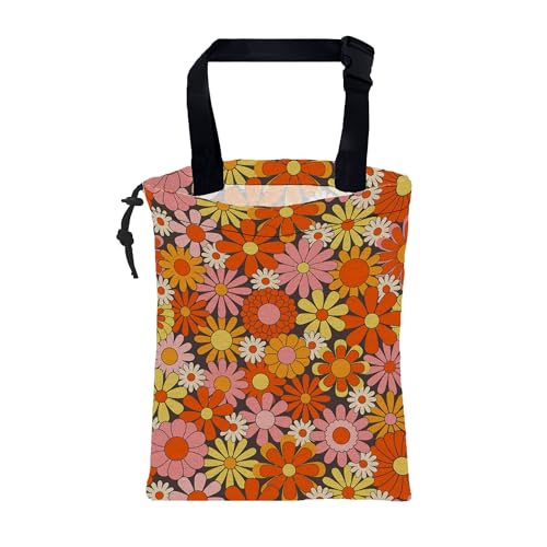 Car Trash Bag Retro Abstract Groovy Flowers Hanging Drawstring Car Organizer and Storage Bag with Adjustable Buckle Canvas Garbage Bin for Back Seat or Hanging Headrest Car Decor Road Trip Essentials - color: Retro Abstract Groovy Flowers
