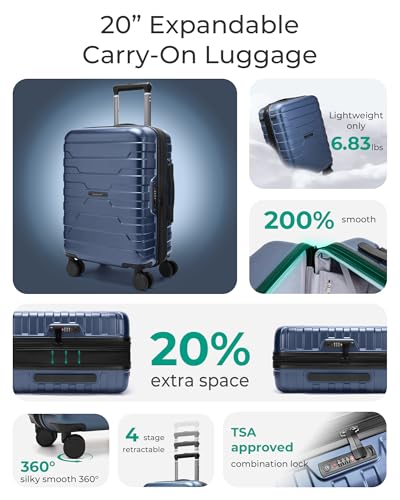 BAGSMART Carry On Luggage 22x14x9 Airline Approved with Spinner Wheels,Lightweight 20 Inch Luggage with TSA Lock,Expandable Hard Shell Carry On Suitcases for Men Women,Dark Blue - color: Dark Blue