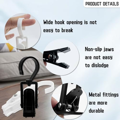 20 Pcs Strong Clips Plastic Swivel Laundry Hooks Clips, Super Strong Hanger Clips, Plastic Clothes Pins Hanger Hook for Wardrobe Boot Hat Curtain Socks Sheets Beach Towel (Black,White)