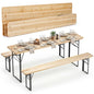 Tangkula 3 Piece Folding Picnic Table with 2 Benches, Foldable Wood Picnic Table Bench Set with Heavy-Duty Metal Frame for 6, Space-Saving Outside Table and Bench Set for Backyard, Patio, Garden