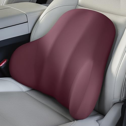 BABUR Lumbar Support Pillow for Car, Ergonomic Memory Foam Support Pillow for Lower Back Pain Relief, Washable Cover, Lumbar Cushion for Driving Seat, Fits Most Cars | Wine Red - color: Wine Red