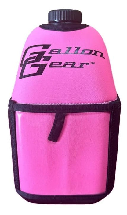 Half-Gallon Fitness Hydration Cover | Neoprene Insulated Cooling & Portable Gym Water Bottle Carrier | CASE with Storage Pockets - color: Hot Pink