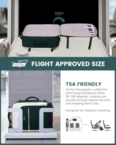 LOVEVOOK Large Travel Backpack for Women, TSA Carry on Backpack for Airplanes, 40L Personal Item Travel Bag for Women fits 17" Laptop,Waterproof Carry on Bag Airplane Approved with 3 Packing Cubes - color: Deep Water Green, size: 40L-4Pcs