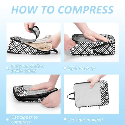 Geometrical abstract Compression Packing Set (7 Piece) - Quick-Dry Organizer Cubes Packing - Travel Essential Bag for Clothes Shoes Cosmetics Toiletry - color: Black-12