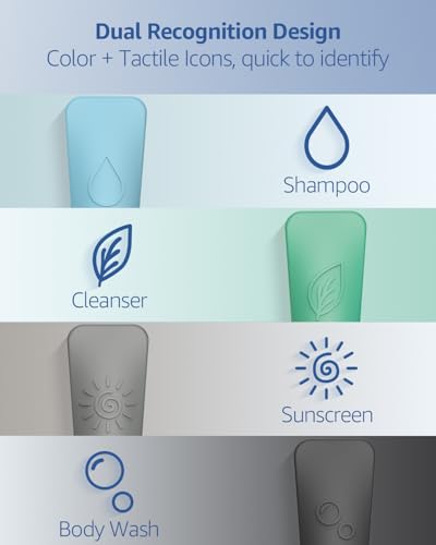 23-Piece All-in-One Silicone Travel Bottles Set – TSA Approved Leakproof Toiletry Kit with Double Bags, Flat Easy-Squeeze Bottles with Tactile Icons, Cream Jars, Pump & Spray, Cleaning Brush - color: 23A-Blue, size: 23